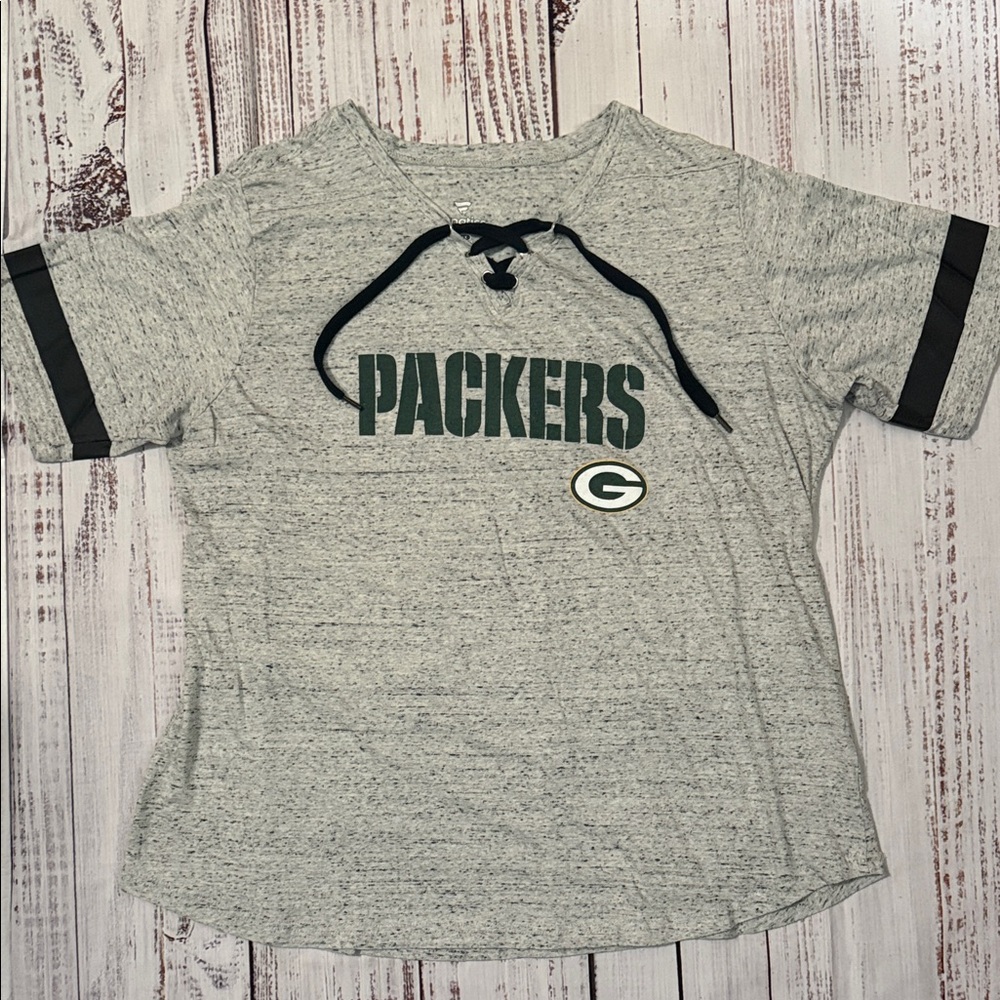 Fanatics Green Bay Packers Heather Gray Lace-Up Tee 1X